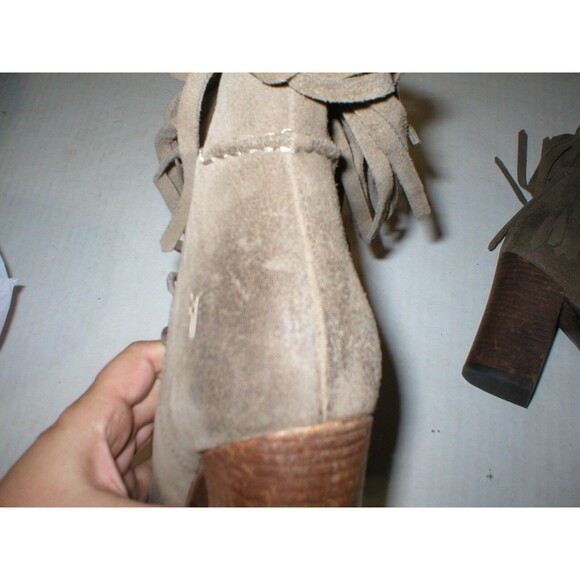 New Womens Parker 5.5 Frye Suede Leather Boots Short Fringe Gray Brown Lace Up - Picture 7 of 12